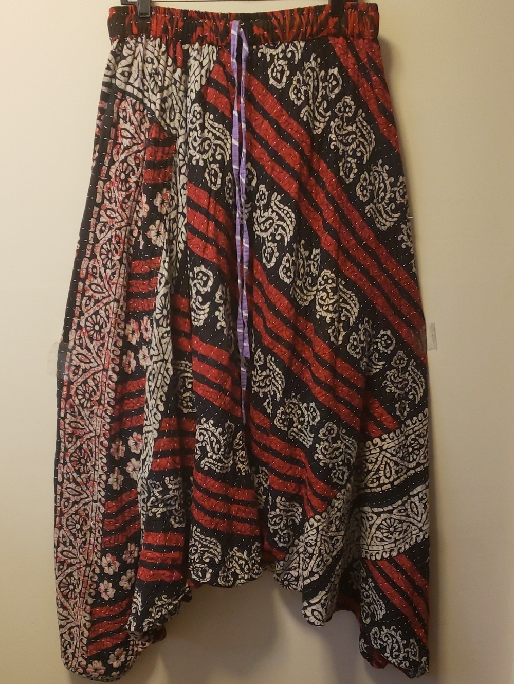 New Cotton Bohemian Black and Red Print Harem/Dhoti Pant